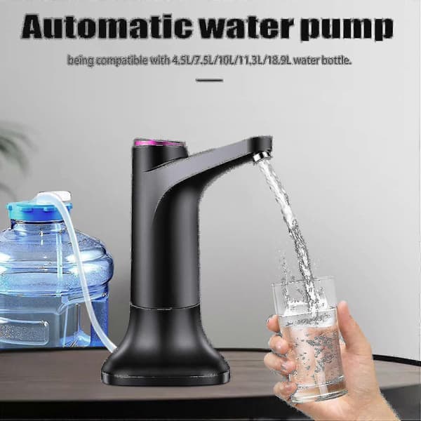 Elektrisk vattenflaskpump med bas USB vattendispenser bärbar automatisk vattenpump hinkflaskdispenser - Svart