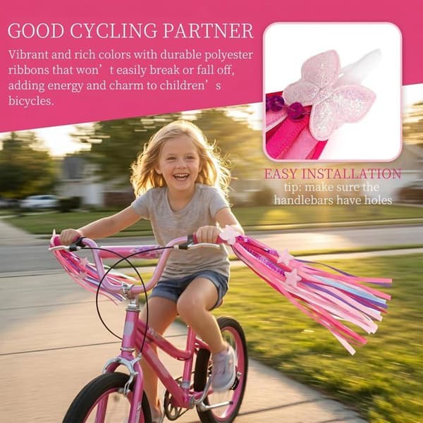 Cykelstyrfrynser til børn - 2 stk. - Polyester og PP - Stjerne- og sommerfuglemønstre - Scooter- og løbecykelsdekoration