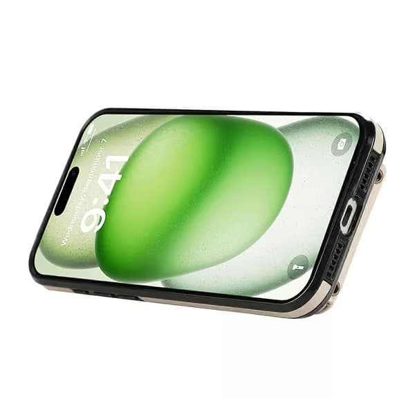 Mobilskal med korthållare, ringstativ, TPU PU-läder och lång rem för iPhone 17 (Beige, Beige)
