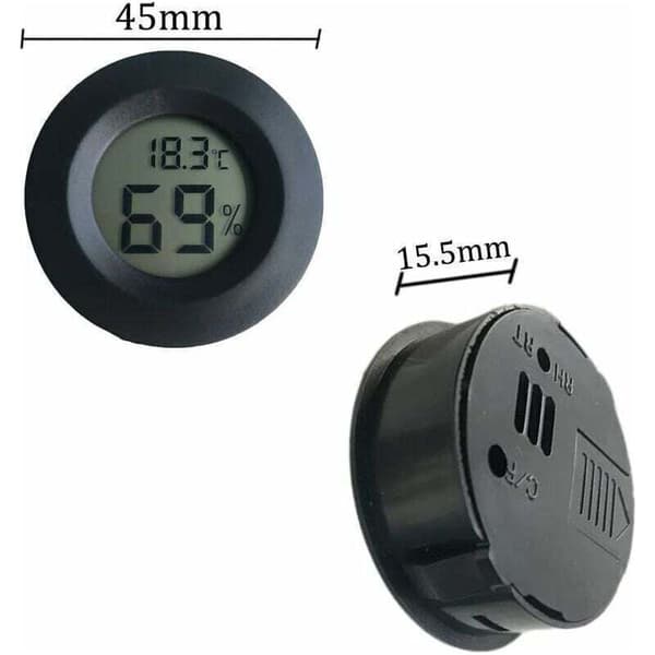 Bærbart 4,5 cm sort digitalt termometer hygrometer – LCD-skærm til indendørs/udendørs brug, batterier inkluderet