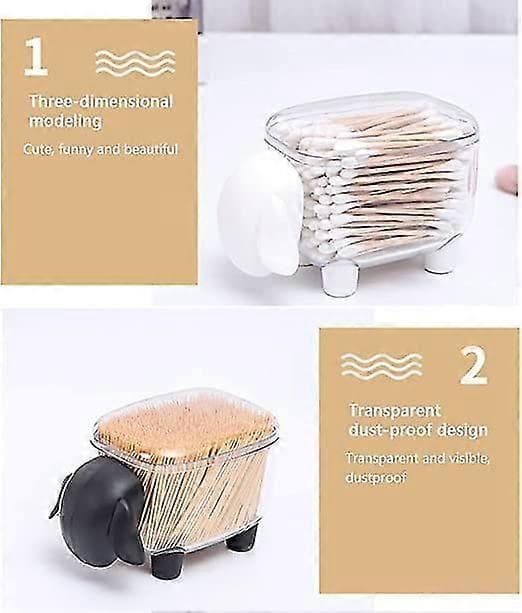2 delar bomullspinnebox bomullspinnedispenser transparent fårformad bomullspinnelåda med lock tandpetare gem etc.