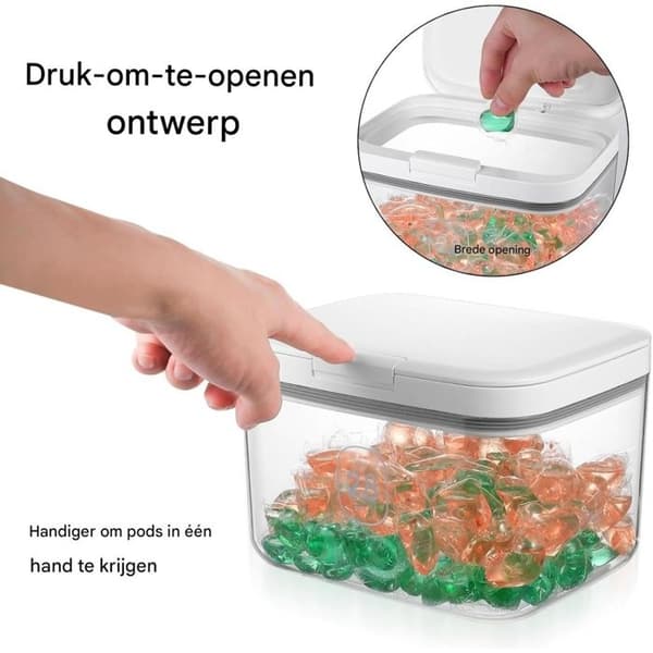 Vaskemiddelbeholder - 2,8L - Dispenser, der peger opad - Opbevaringsbeholder med et tryk - Også velegnet til