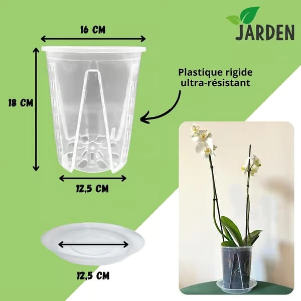 Set med 3 orkidékrukor i transparent hårdplast, diameter 16 cm