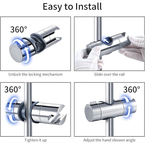 Justerbar håndbruserholder, bruserholder til brusestang 16-19 mm udvendig diameter i forkromet ABS-plast (grå)