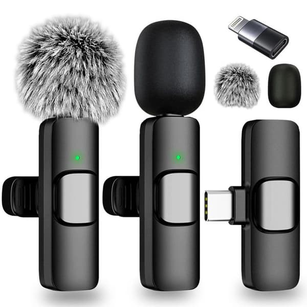SANYU Langaton Lavalier-mikrofoni iPhone/Android/iPad-laitteille, Mini Bluetooth-mikrofoni melunvaimennuksella