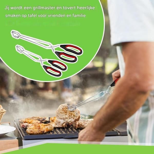 Grilltang i saksestil - 2 stk - Rustfritt stål - Sklisikker og varmebestandig - Egnet for matlaging