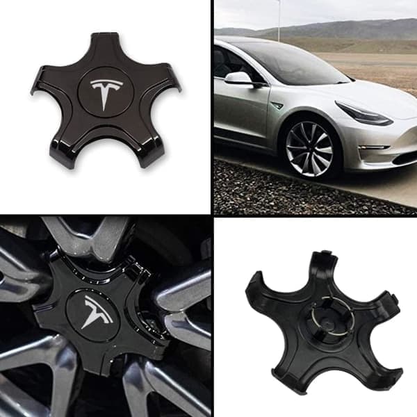 4-pak sorte og hvide Tesla Model 3 navkapsler til Aero H