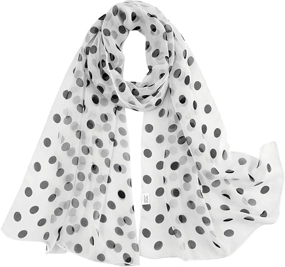 Blødt blomstret tørklæde til kvinder Chiffon Sheer Tørklæde Polka Dot-hvid Sort