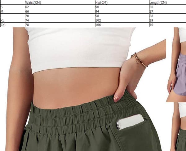 Løbeshorts til kvinder - Hurtigtørrende dobbeltlag med elastisk talje og lommer - Vælg farve og størrelse Mustard Medium