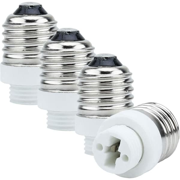4x Lampefotadapter E27 til G9 i HVIT - Sett med 4 omformere for lampeføtter for glødelamper, LED, halogen, energisparende lamper