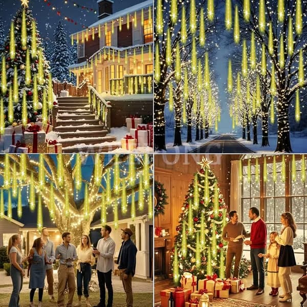 Meteorregn-ljus – Utomhus 12\" 8 rör 192 LED snöfall istappsslinga – Varmvit Warm White