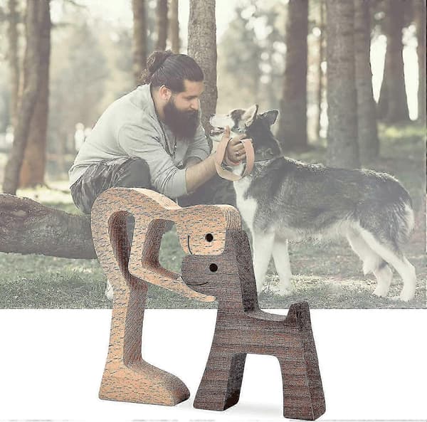 Accent Decor Män och Hund Dekorativ Figur Träpresent Heminredning