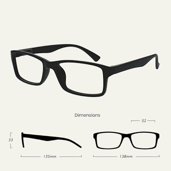 4-pack svarta läsglasögon +1.50, designermodell för herr & dam