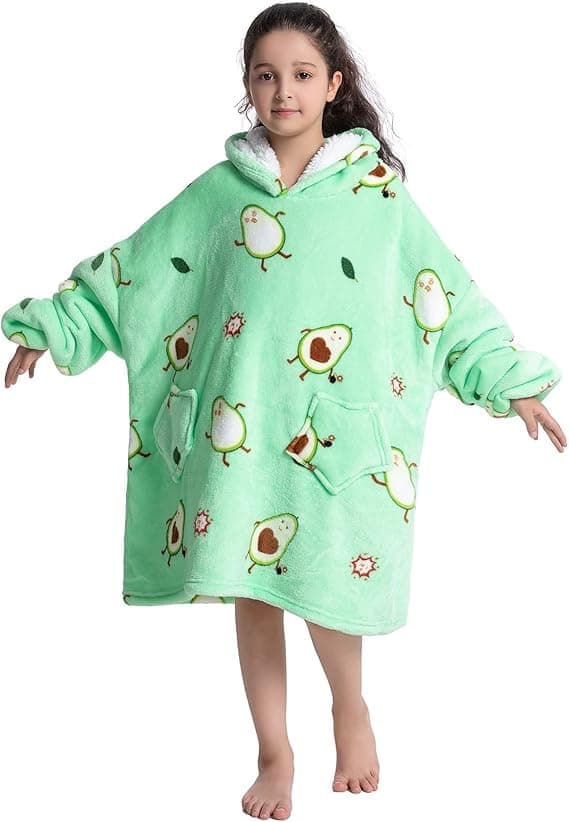 Stor teppegenser, jenter gutter myk fleece brukbar teppe, Sherpa fluffy gigantisk hettegenser for tenåringer