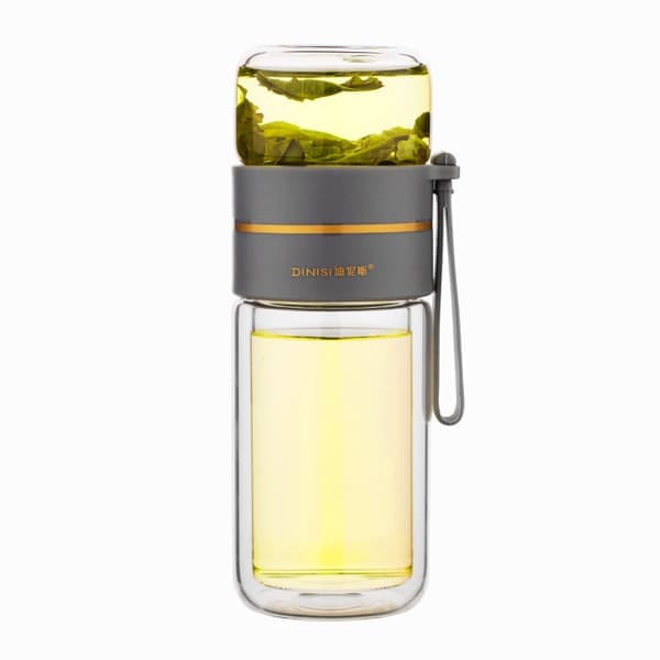 Glas teflaske, dobbeltvægget med si og låg i rustfrit stål 400 ml