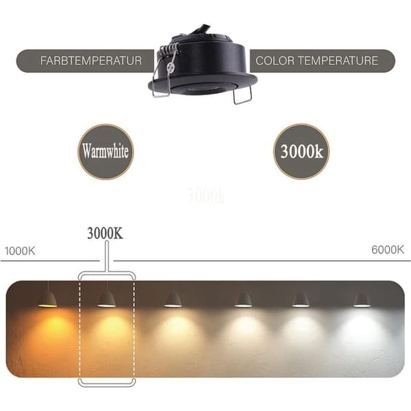 4 Mini Indbyggede LED Loftspots, 1W Varm Hvid 3000K