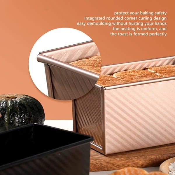 Brødform med låg - 1 stk, guld 1 kg - Toastbageform - Rektangulær fad - Bageri