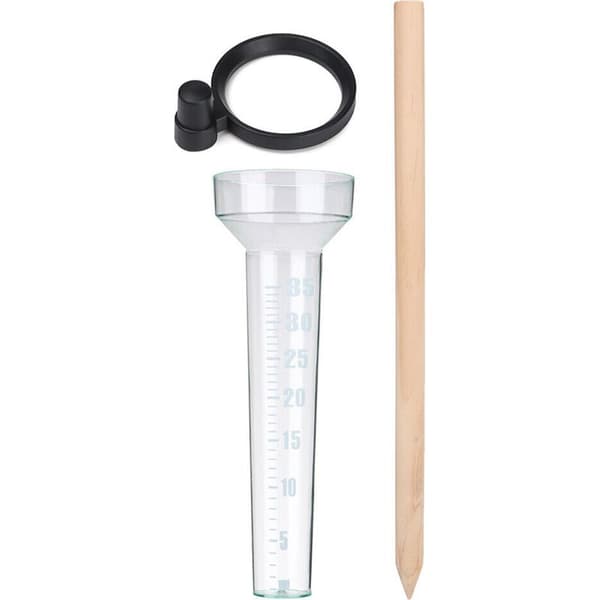 Regnmåler, 1 stk. Plastikregnmåler med stativ til måling af nedbør i haven, udendørs, gård.