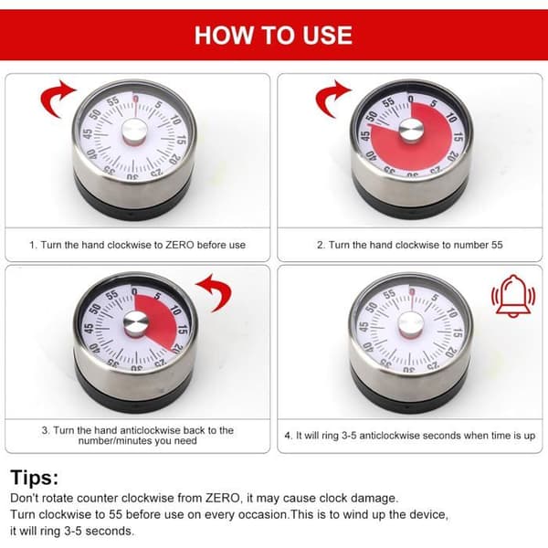 Visuel Timer Mekanisk 60 Minutters Nedtælling Køkken med Magnetisk Fod til Børn