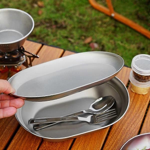 Sæt med 4 elegante måltidsfade i 304 rustfrit stål serveringsfade middagstallerken