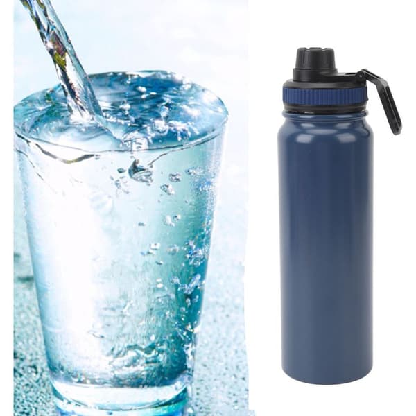 Sports Vandflaske – 800 ml 304 rustfrit stål med foldbart håndtag – Mørkeblå