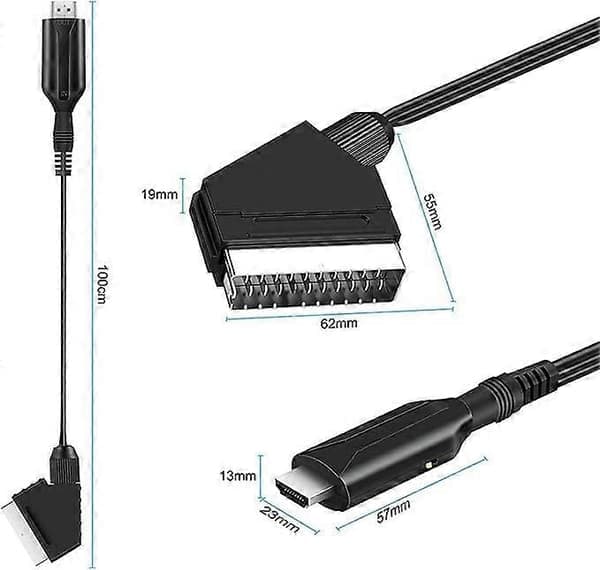 SCART til HDMI-adapter – Konverter med kabel 720P/1080P til DVD, VHS, PS3, Xbox