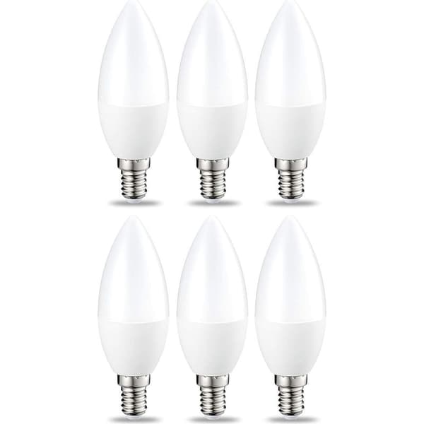 Uppsättning med 6 små flammformade LED-lampor, E14 skruvbas, 5W (motsvarande 40W), varmvit, ej dimbar