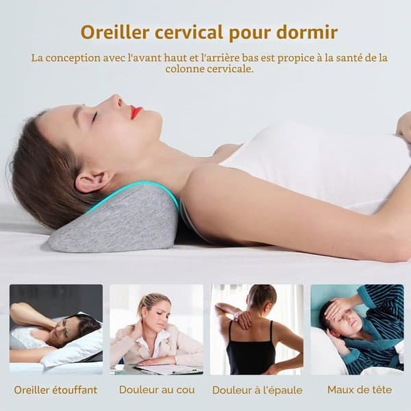 Cervicalpute for smerte og søvn, for stiv nakke, nakkestøttepute for seng (lys grå)