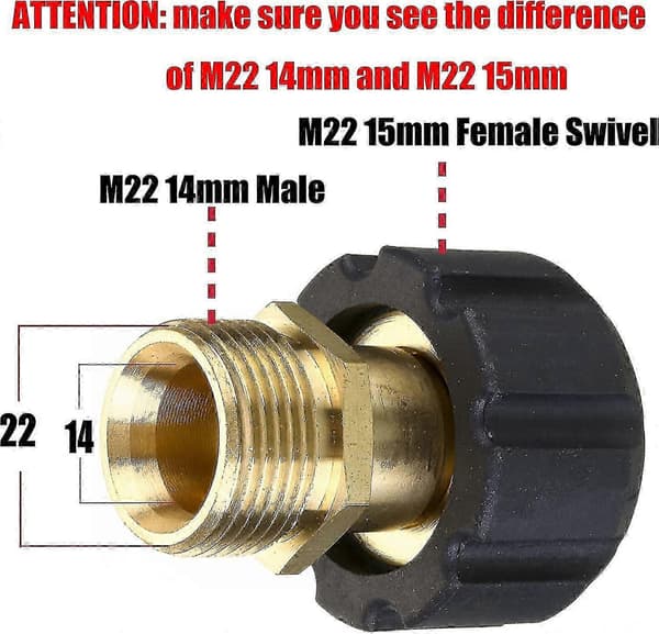 Højtryksrenser Fitting M22 15mm 2# M22 15mm Hun Til M22 14mm Han