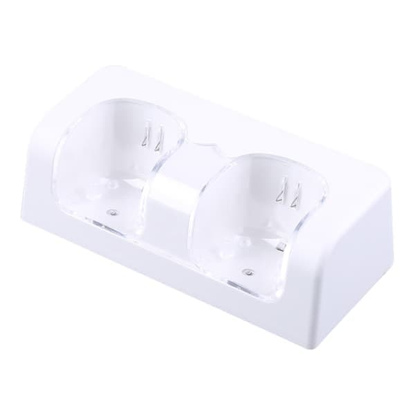 Fjernkontroll Dobbel Ladestasjon + 2 Batterier for Wii Gamepad, Lader med LED-lys Hvit