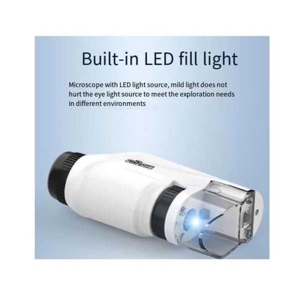 Bärbart mikroskop, barnpetiskop med LED-ljus, bärbart barnmikroskop, barnfickmikroskop, mini