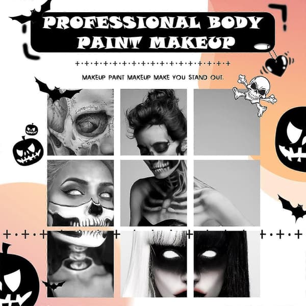 2026 Halloween Cosplay Makeup Sort + Hvid Ansigts- og Kropsmaling Specialeffekt Makeup