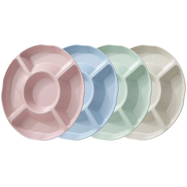 Snacksbrettsett (4 deler - 26 cm - 5 rom - runde og fargerike snacksskåler - Ideelt for sammenkomster)