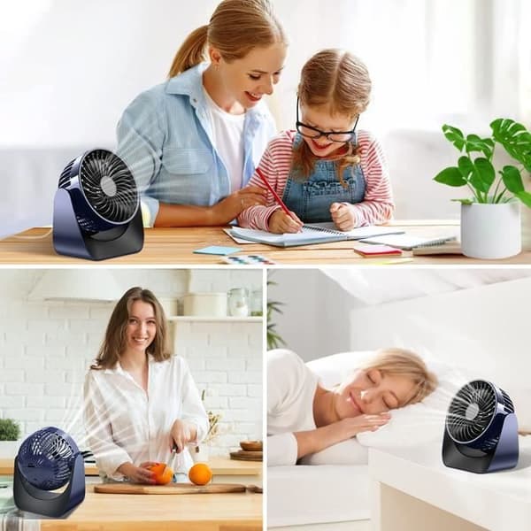 KAKOO USB-blæser - Mini bærbar blæser - 360° rotation - 3 hastigheder - Stille Blue