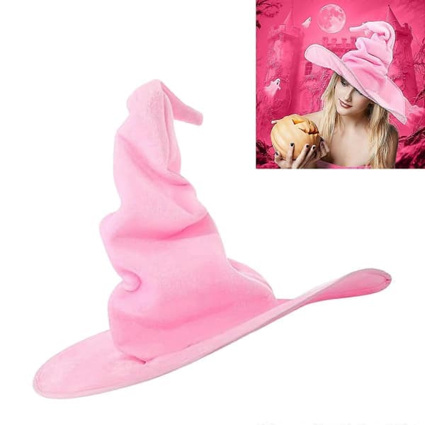 Snoet heksehue til kvinder Blødt stofmateriale Halloween kostumefesttilbehør Sammenfoldeligt design Pink