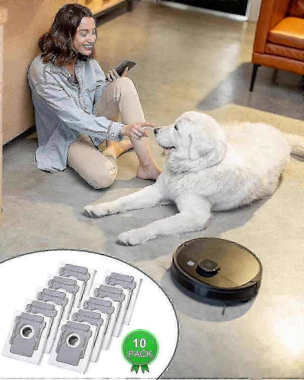 10 støvsugerposer til Irobot Roomba I7 I7+ I3 I3+ I4 I4+ I6 I6+ J7 J7+ I8 I8+s9 S9+ E5 E6 E7 Clean Base, tilbehør erstatningsstøvpose