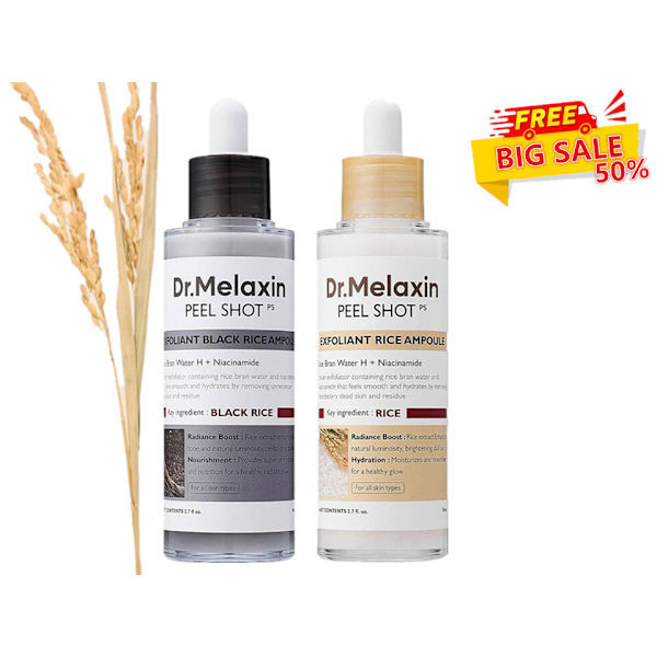 Dr.Melaxin PEEL SHOT GLOW EXFOLIANT RIS AMPOLL (HVIT RIS/SVART RIS) svart ris 80ml 2stk black rice 80ml 2pcs