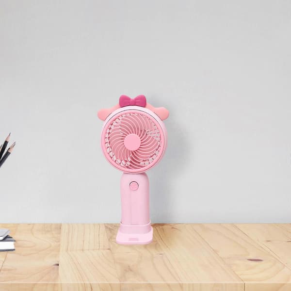 Bærbar Håndholdt Ventilator Mini Bærbar Ventilator Genopladelig Ventilator med Base Køleventilator Pink Bow