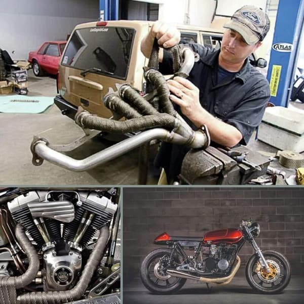 15M50mm Magma Titanium Termisk Isoleringstape + 15 Sorte Kabelbindere i Rustfrit Stål til Motorcykel Udstødningsrør Termisk Isolering