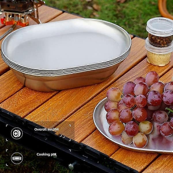 Set med 4 eleganta måltidsfat i 304 rostfritt stål, serveringsfat, middagstallrik