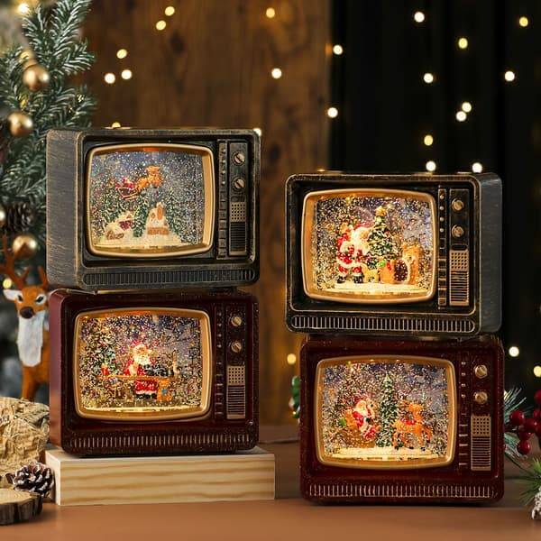 Julemusik sne vandfyldt TV natlys gavepynt julepynt spilledåse 1 stk E E