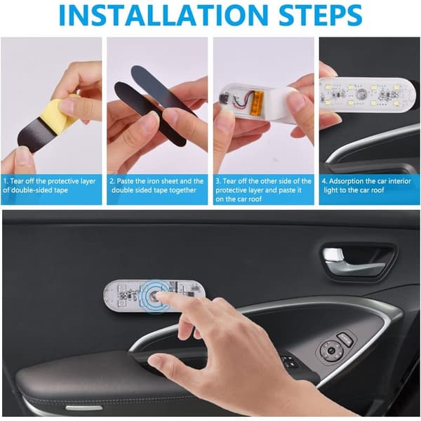 Bilinteriørbelysning, 2 STK 7 farver farverigt lys Touch Switch Bilinteriørlampe, 8 LED'er 2 justerbare tilstande Trådløs med USB-port, til