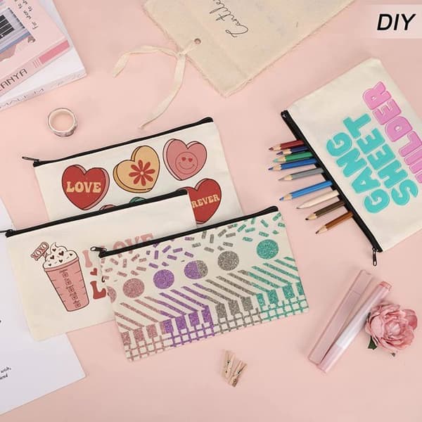 Set med 30 tygpåsar med dragkedja, 12x21CM, robust canvas, metallstängning, DIY sminkförvaring