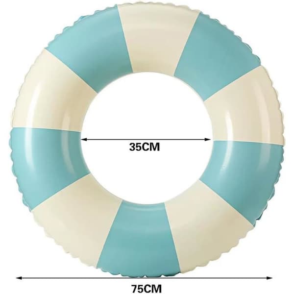 Oppustelig svømmering til voksne, retrostribet oppustelig flyder, til strandferier og poolfester (blå)
