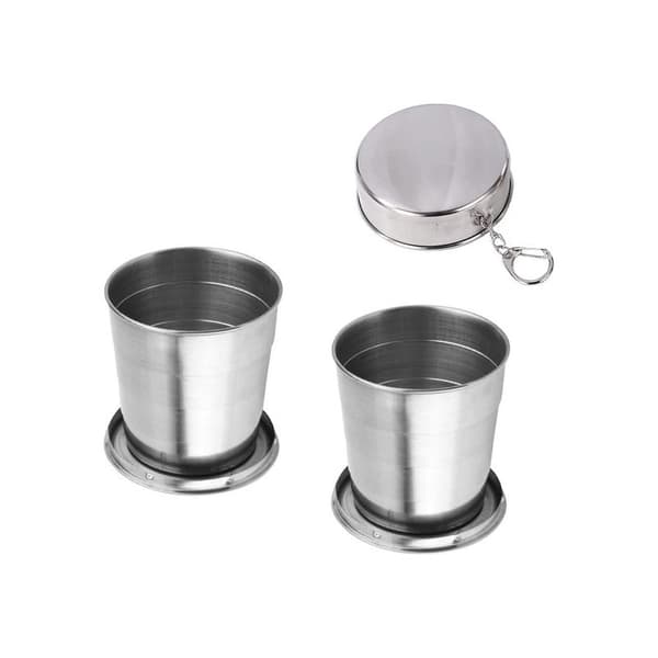 Muggar - 2 x 250 ml vikbara muggar i rostfritt stål - Vikbara resemuggar - Teleskopiska resemuggar - Bärbara teleskopiska muggar - Picknickvattenflaskor