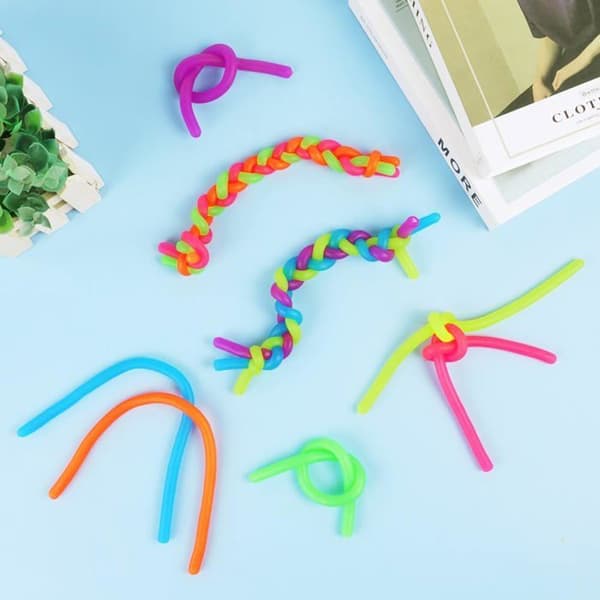 12-delars stretchigt rep-leksaksset, färgglada anti-stress sensoriska leksaker för barn, fidget-leksaker