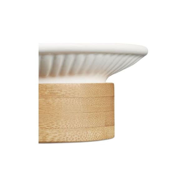 4-delat badrumsset – Tvålpump, Tvålkopp, 2 Tumblers – Keramik och Bambu – Elegant Design