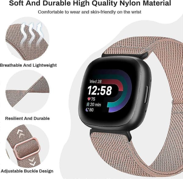 4-pakning elastiske nylonbånd: Fitbit Versa 4/3/Sense, justerbart sportsbånd