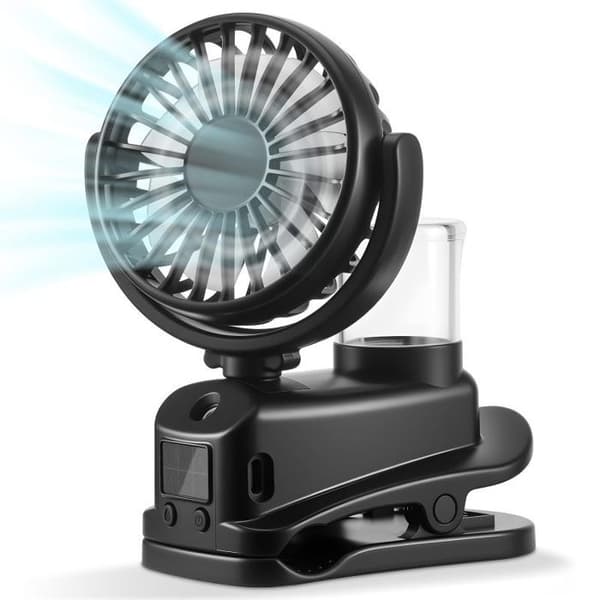 Clip-on Tågeventilator med LED-display, Mini Genopladelig Bærbar Ventilator, 4-trins Bærbar Ventilator
