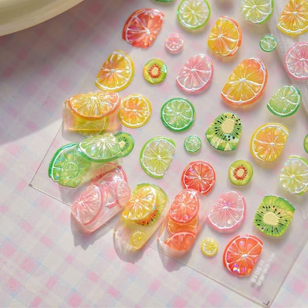 Glitter & 3D Pink Press-On Nails, Medium Almond with Glue, Artificial False Nails